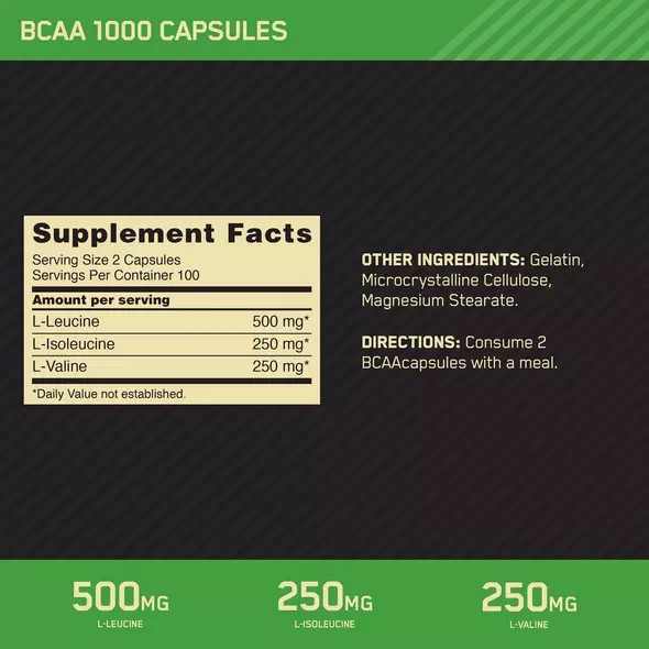 Optimum Nutrition BCAA 1000 200 Capsules (100 Servings) España | PUHV-50679