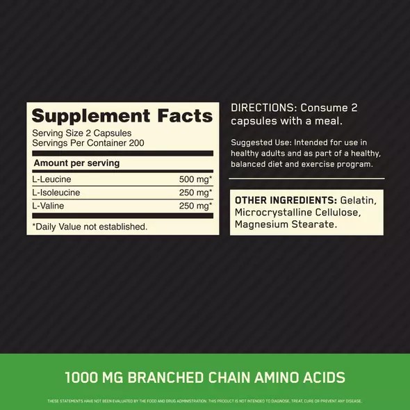 Optimum Nutrition BCAA 1000 400 Capsules (200 Servings) España | RPWY-70158