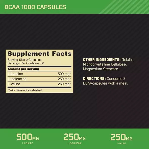 Optimum Nutrition BCAA 1000 60 Capsules (30 Servings) España | GCVO-43062