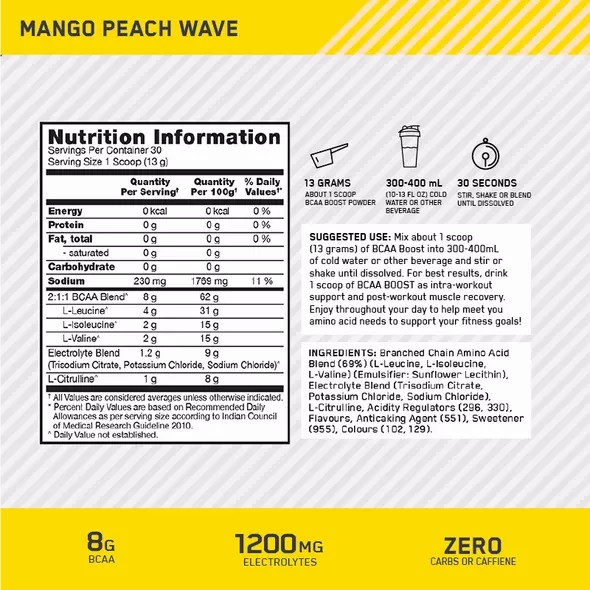 Optimum Nutrition BCAA Boost Mango Peach 30 Serves España | JXRV-54273