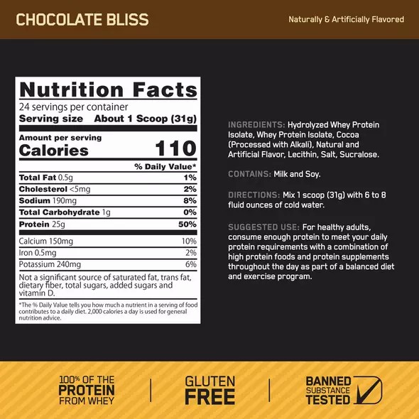 Optimum Nutrition GOLD STANDARD® 100% Isolate Chocolate Bliss 3 lb (44 Servings) España | LRBM-39678