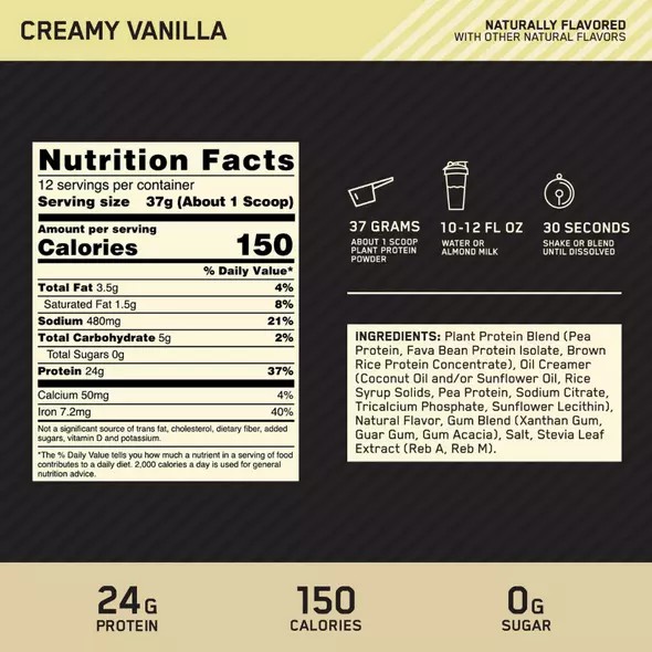 Optimum Nutrition GOLD STANDARD® 100% Plant Creamy Vainilla 0.98 lb (12 Servings) España | KWRS-84157