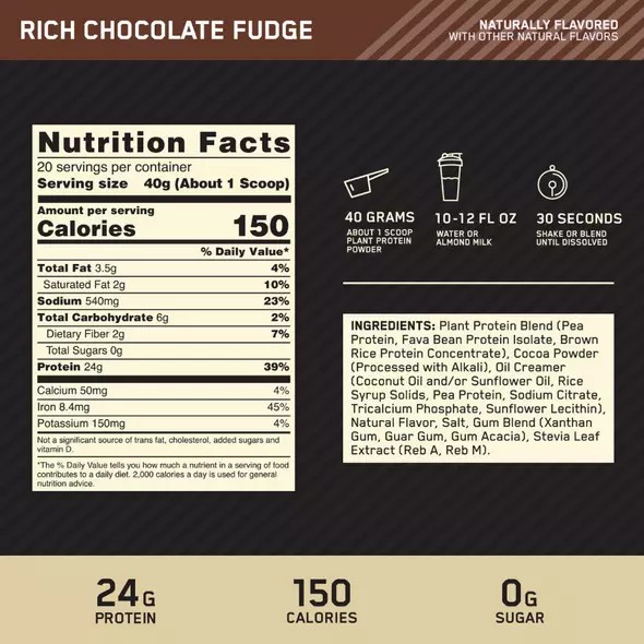 Optimum Nutrition GOLD STANDARD® 100% Plant Rich Chocolate Fudge 1.06 lb (12 Servings) España | WIEF-92341