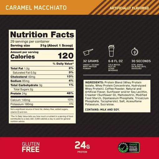 Optimum Nutrition GOLD STANDARD 100% WHEY™ *new* Caramel Macchiato 2 lb (28 Servings) España | JYXB-85973