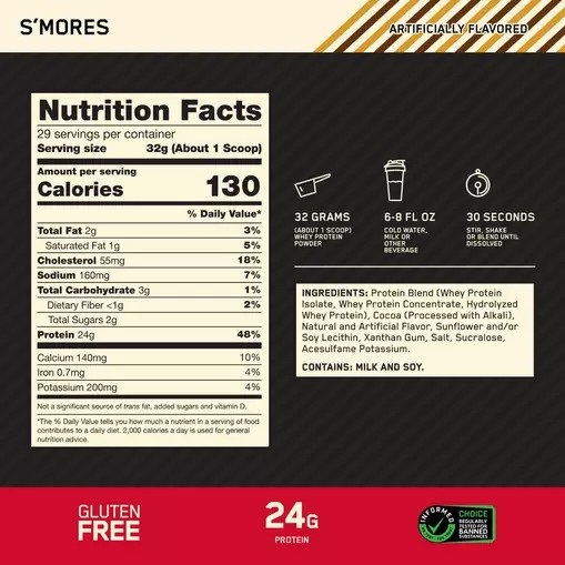 Optimum Nutrition GOLD STANDARD 100% WHEY™ *new* S'mores 2 lb (28 Servings) España | JMKH-74186