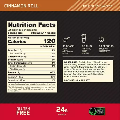 Optimum Nutrition GOLD STANDARD 100% WHEY™ Cinnamon Roll 1.5 lb (22 Servings) España | DVQO-42065