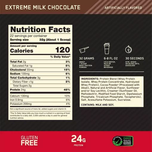 Optimum Nutrition GOLD STANDARD 100% WHEY™ Extreme Milk Chocolate 1.5 lb (22 Servings) España | QMNT-05763