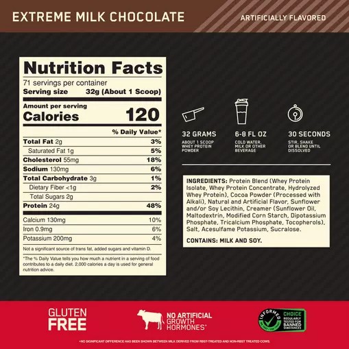 Optimum Nutrition GOLD STANDARD 100% WHEY™ Extreme Milk Chocolate 5 lb (71 Servings) España | RJPH-96218