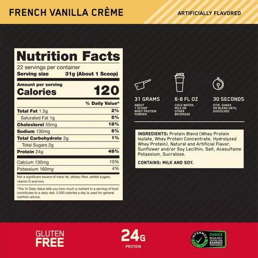 Optimum Nutrition GOLD STANDARD 100% WHEY™ French Vainilla Creme 1.5 lb (22 Servings) España | CXZE-47502