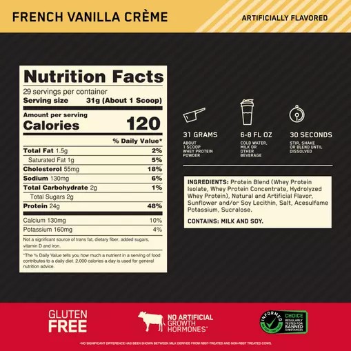 Optimum Nutrition GOLD STANDARD 100% WHEY™ French Vainilla Creme 2 lb (29 Servings) España | VGFZ-80153