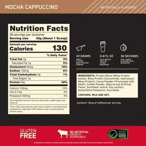 Optimum Nutrition GOLD STANDARD 100% WHEY™ Mocha Cappuccino 2 lb (28 Servings) España | MWYT-39817