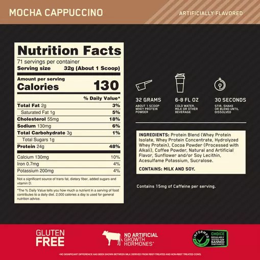 Optimum Nutrition GOLD STANDARD 100% WHEY™ Mocha Cappuccino 5 lb (71 Servings) España | UYRQ-10657