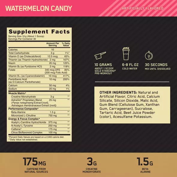 Optimum Nutrition GOLD STANDARD® Pre-Workout Watermelon 0.66 lb (30 Servings) España | SBFU-96483