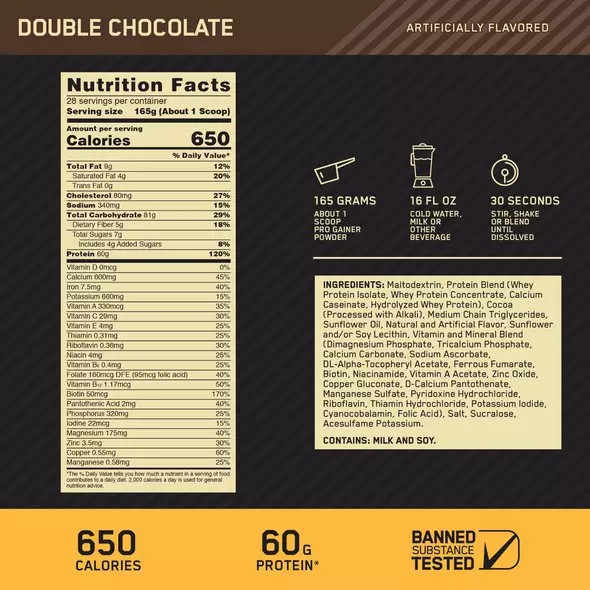 Optimum Nutrition GOLD STANDARD® Pro Gainer Double Chocolate 5.09 lb (14 Servings) España | NJKS-53902