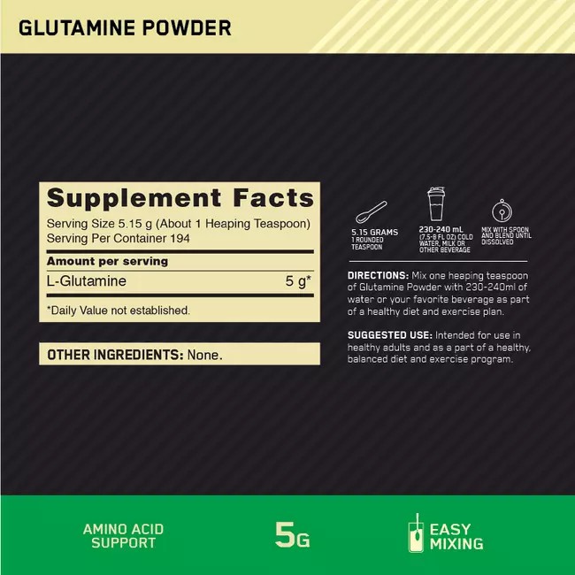 Optimum Nutrition Glutamine Powder Unflavoured 1kg España | QPLR-90657