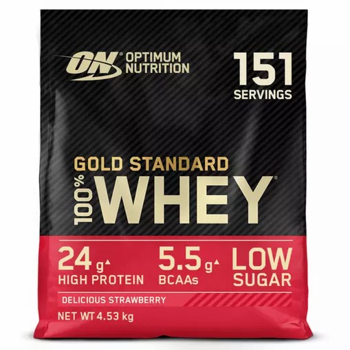 Optimum Nutrition Gold Standard 100% Whey Proteina Delicious Strawberry 4.53 kg (151 Servings) España | VMGK-67103