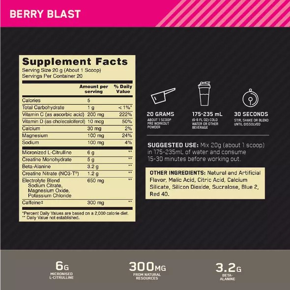 Optimum Nutrition Gold Standard Pre Advanced Berry Blast 20 Serves España | UASV-29806