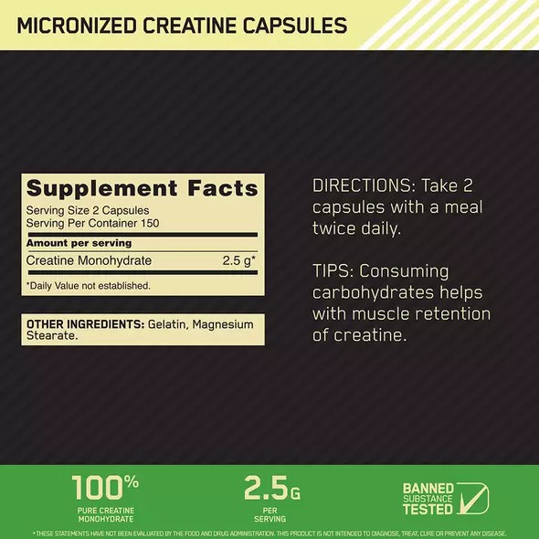 Optimum Nutrition Micronized Creatine Capsules 300 Capsules (150 Servings) España | EVFT-26058