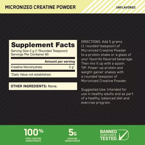 Optimum Nutrition Micronized Creatine Powder Unflavored 0.66 lb (60 Servings) España | ZHJG-09185