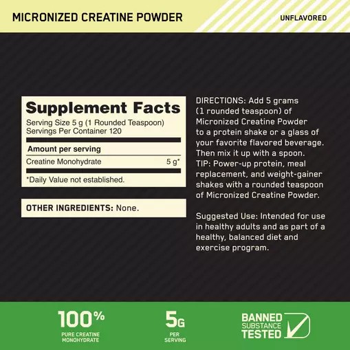 Optimum Nutrition Micronized Creatine Powder Unflavored 1.32 lb (120 Servings) España | WTPY-71460