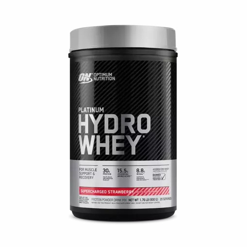 Optimum Nutrition PLATINUM HYDROWHEY™ Supercharged Strawberry 1.76 lb (20 Servings) España | AETX-54082