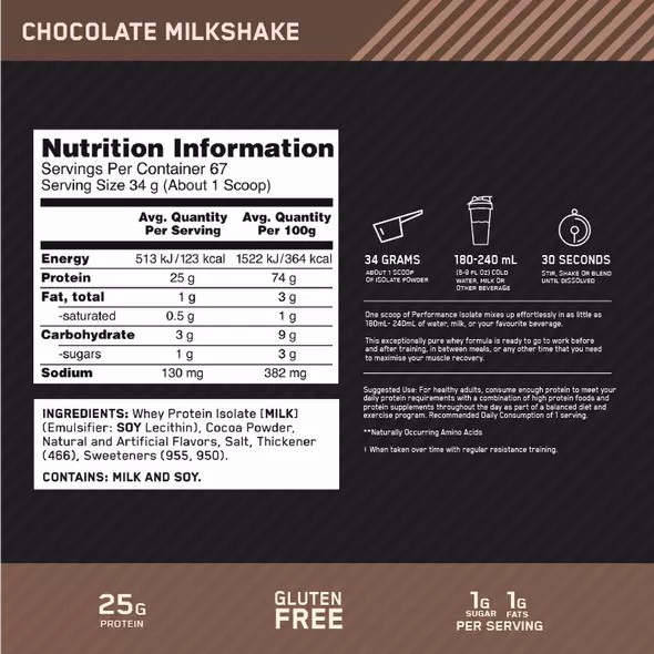 Optimum Nutrition Performance Isolate Chocolate 2.27kg España | VREC-01642