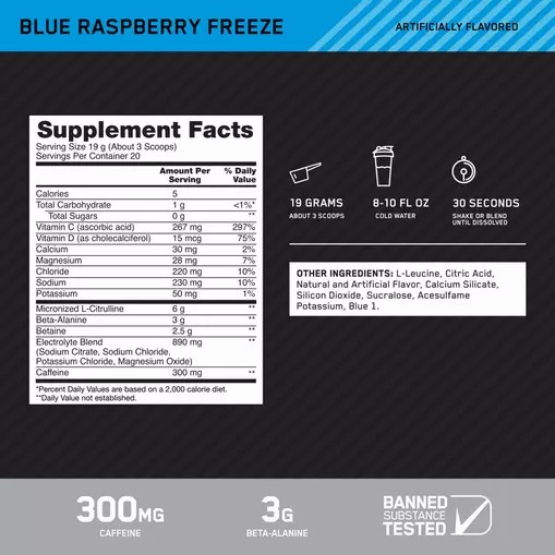 Optimum Nutrition Platinum Igniter Blue Raspberry Freeze 0.84 lb (20 Servings) España | JWCA-46891