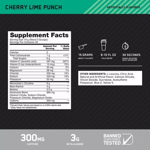 Optimum Nutrition Platinum Igniter Cherry Lime Punch 0.84 lb (20 Servings) España | CRNF-50937